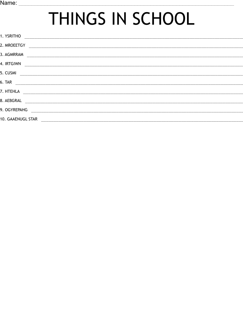 THINGS IN SCHOOL Word Scramble