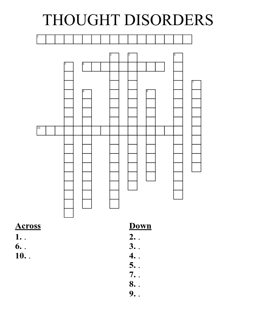 THOUGHT DISORDERS Crossword