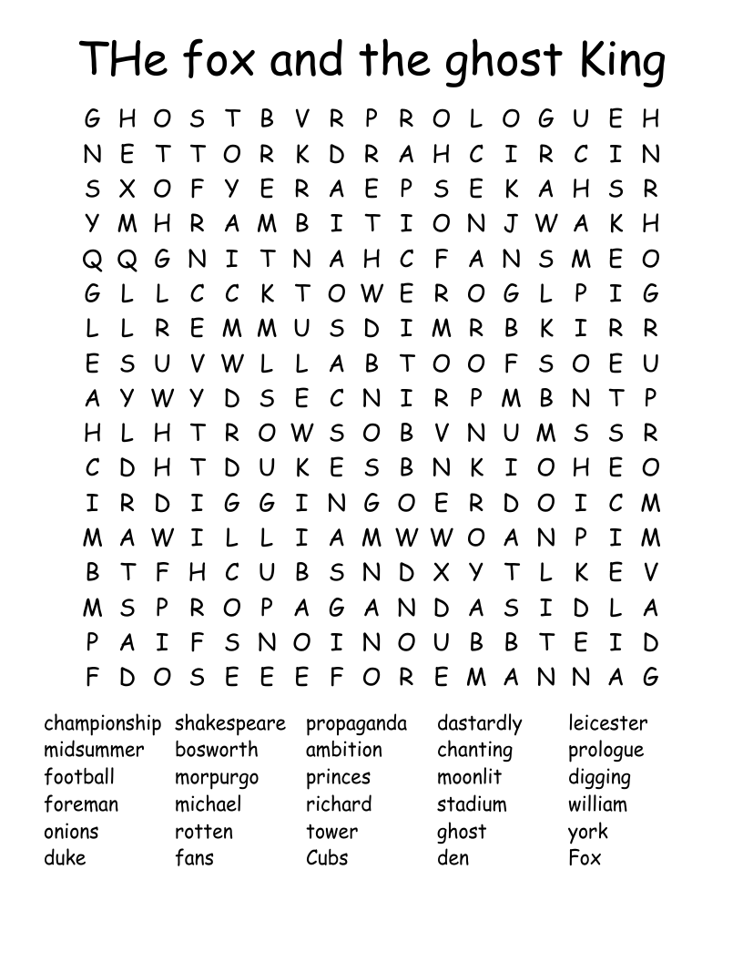 THe fox and the ghost King Word Search