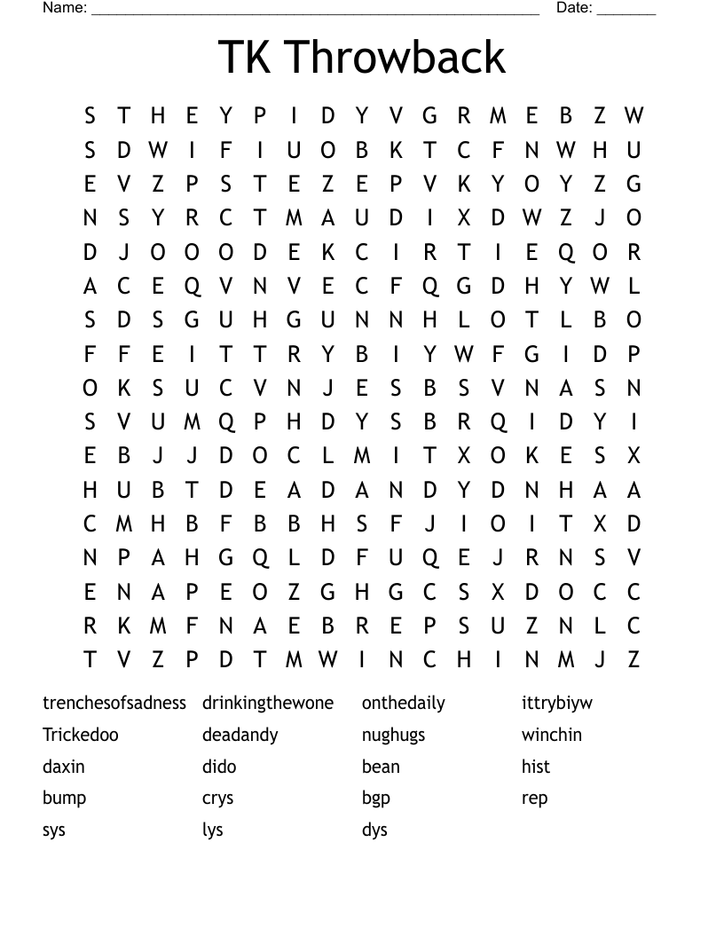 TK Throwback Word Search WordMint