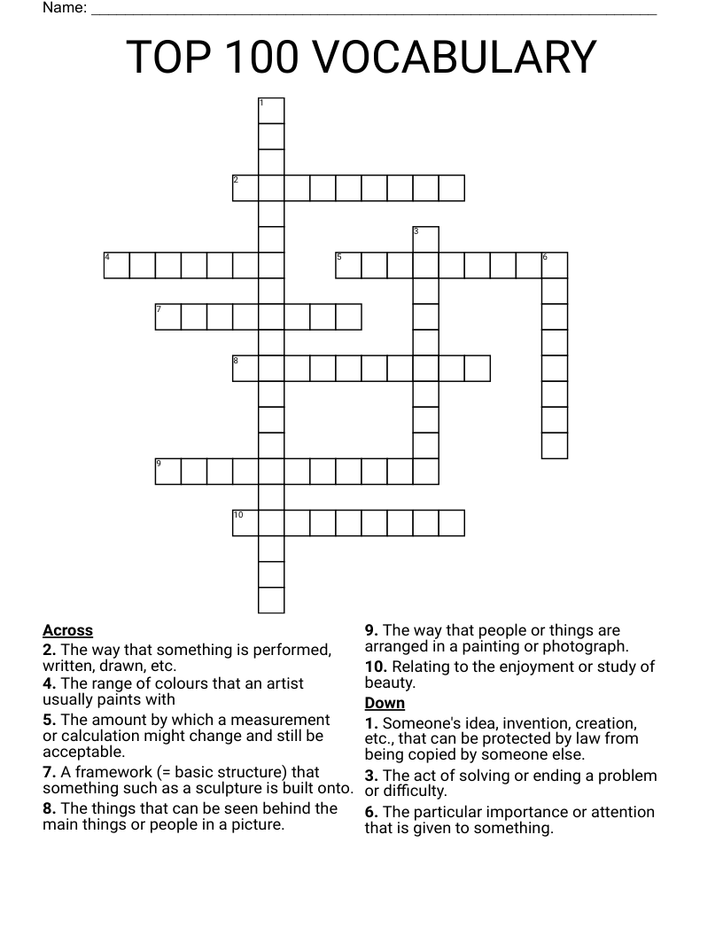 TOP 100 VOCABULARY Crossword WordMint