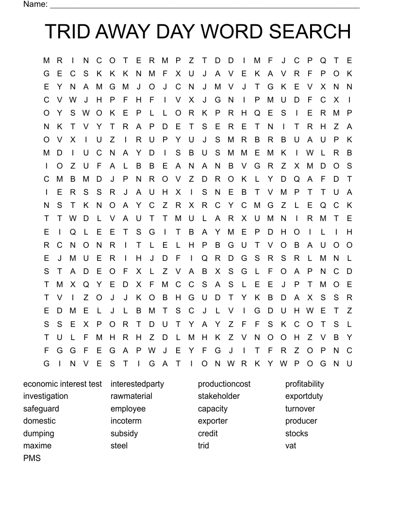 TRID AWAY DAY WORD SEARCH 