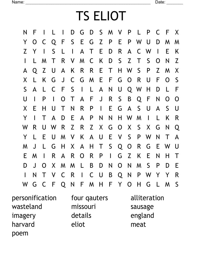 TS ELIOT Word Search