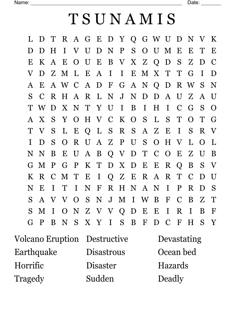 T S U N A M I S Word Search