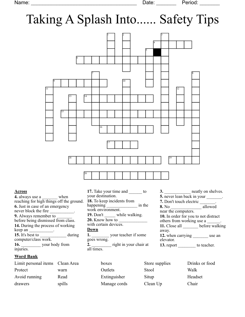 Taking A Splash Into Safety Tips Crossword WordMint