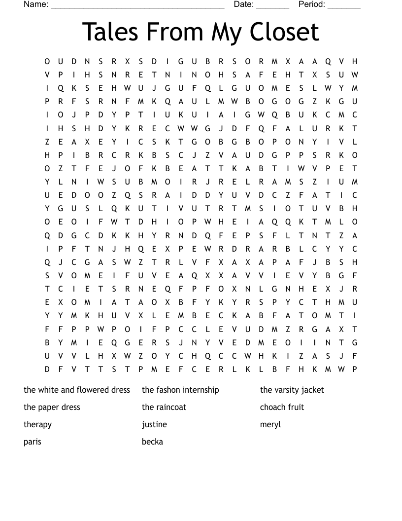 Tales From My Closet Word Search
