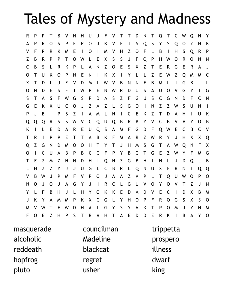 Tales of Mystery and Madness Word Search