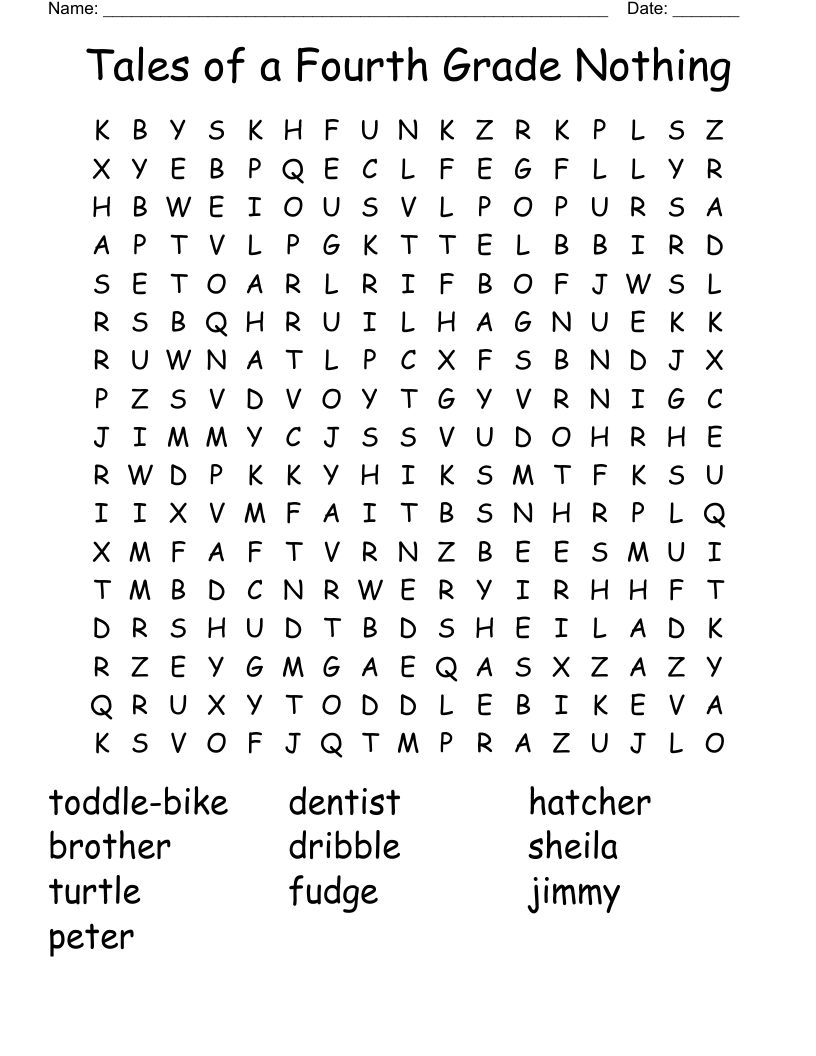 Similar To Tales Of A Fourth Grade Nothing Word Scramble WordMint
