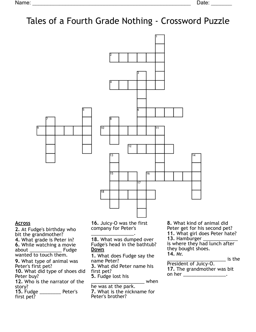 4th Grade Crossword Puzzles Printable Printable World Holiday