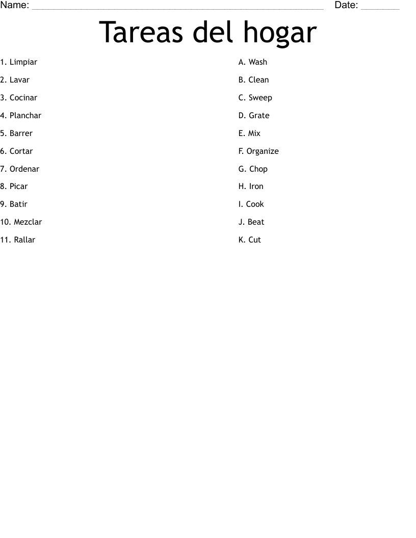 Tareas del hogar Worksheet