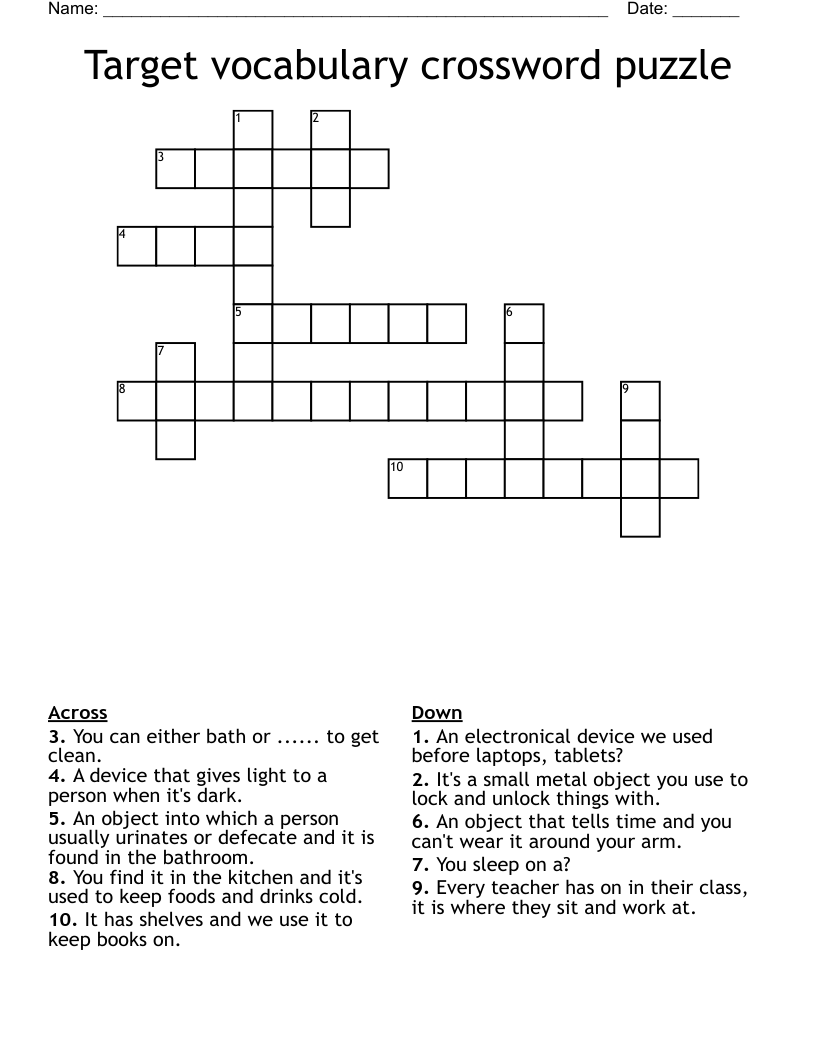 Target Vocabulary Crossword Puzzle WordMint