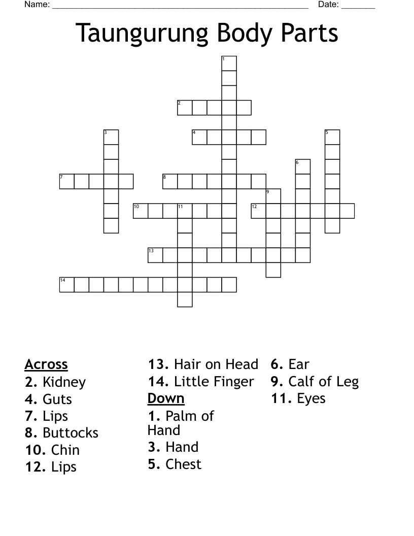 Taungurung Body Parts Crossword