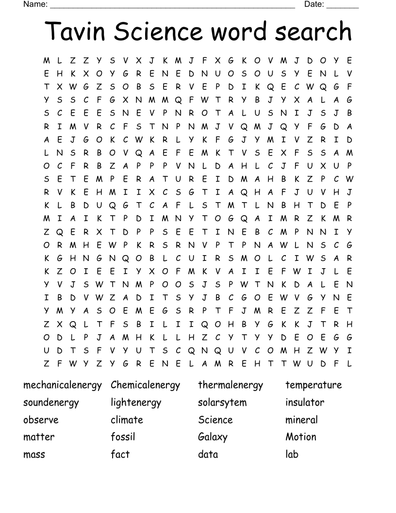 Tavin Science word search