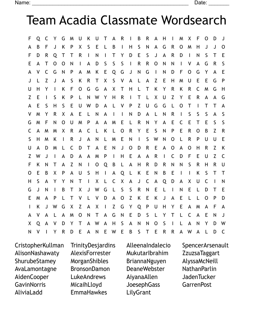 Team Acadia Classmate Wordsearch
