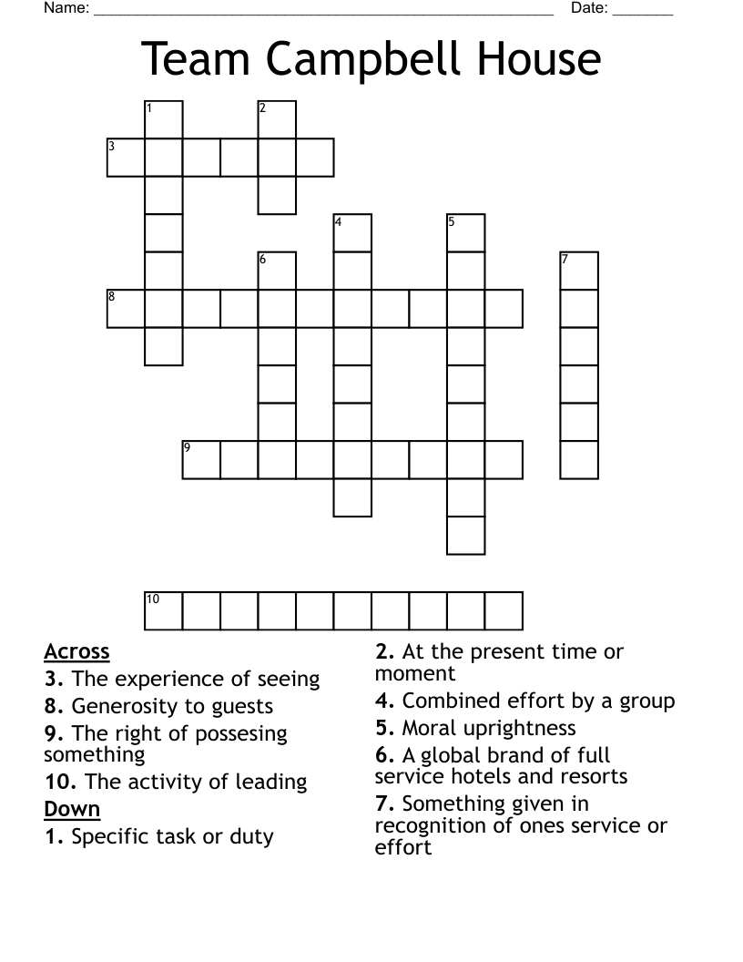 Team Campbell House Crossword WordMint