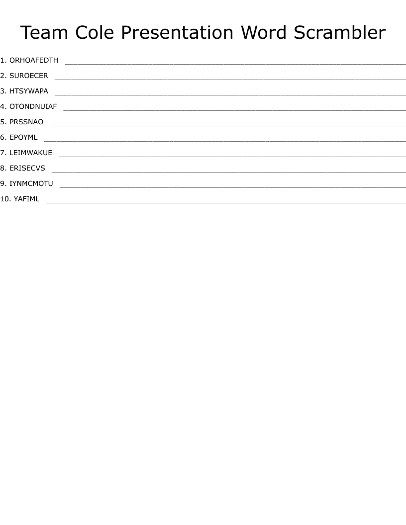 Team Cole Presentation Word Scrambler