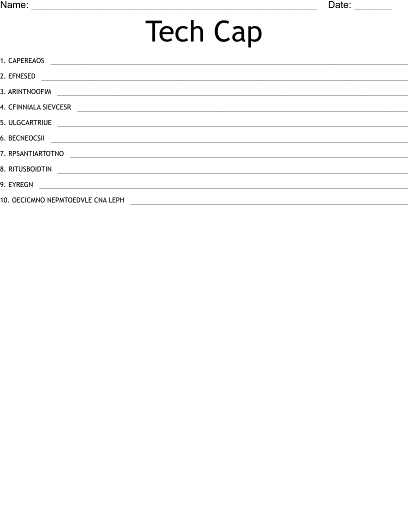 Tech Cap Word Scramble