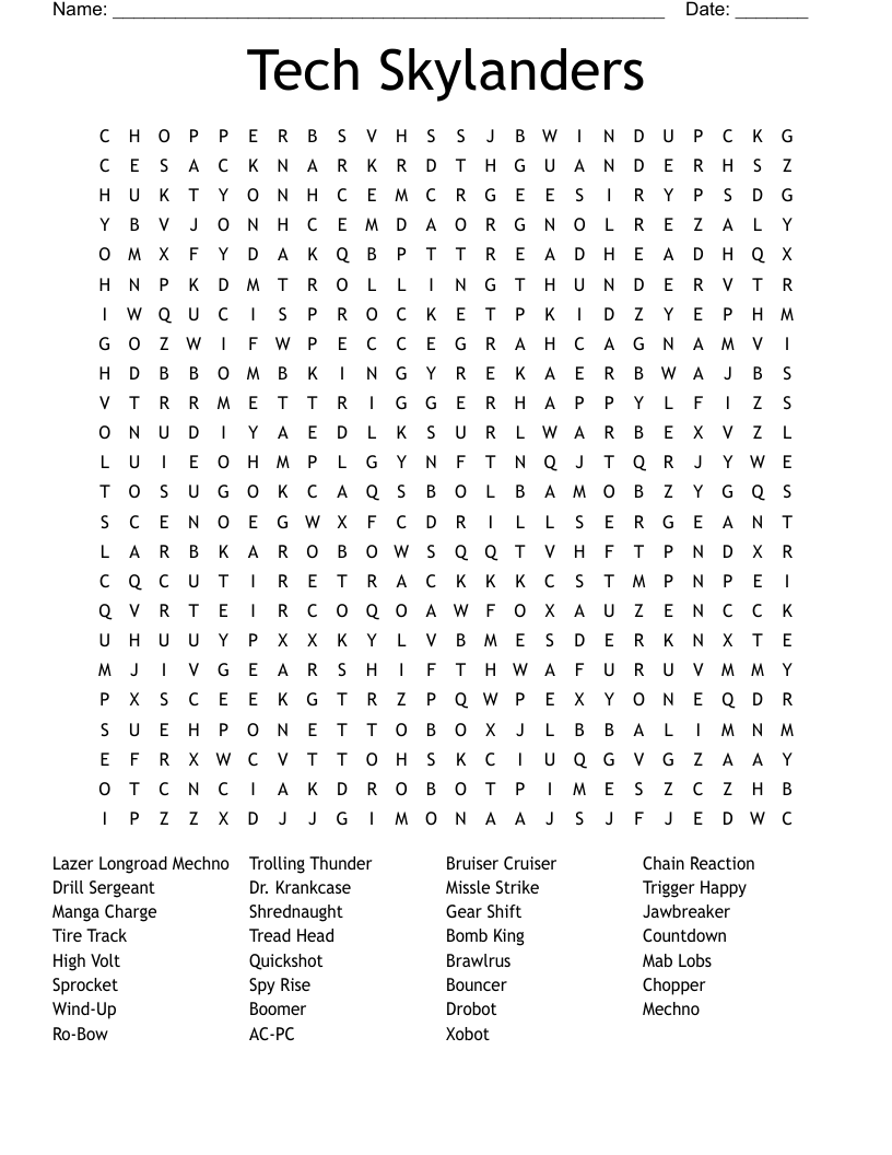 Tech Skylanders Word Search