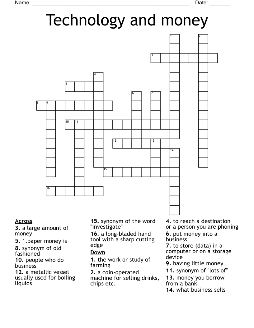 Technology and money Crossword