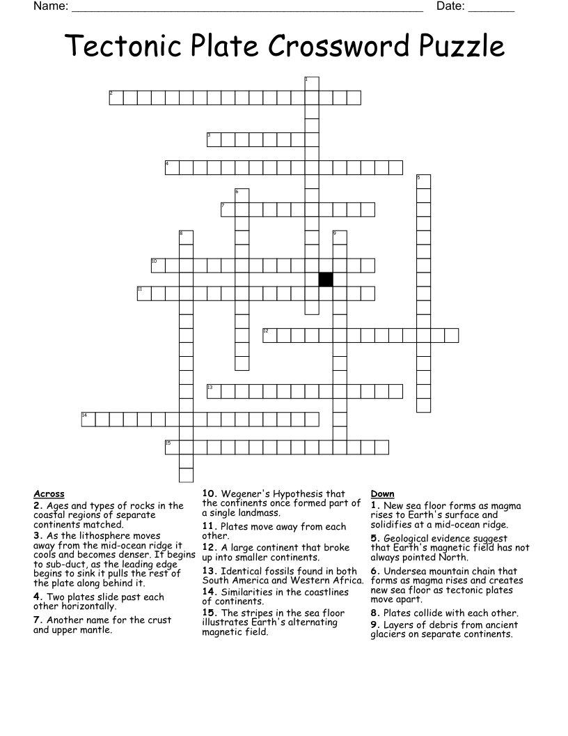 Tectonic Plate Crossword Puzzle WordMint Tectonic Plate Crossword Puzzle WordMint