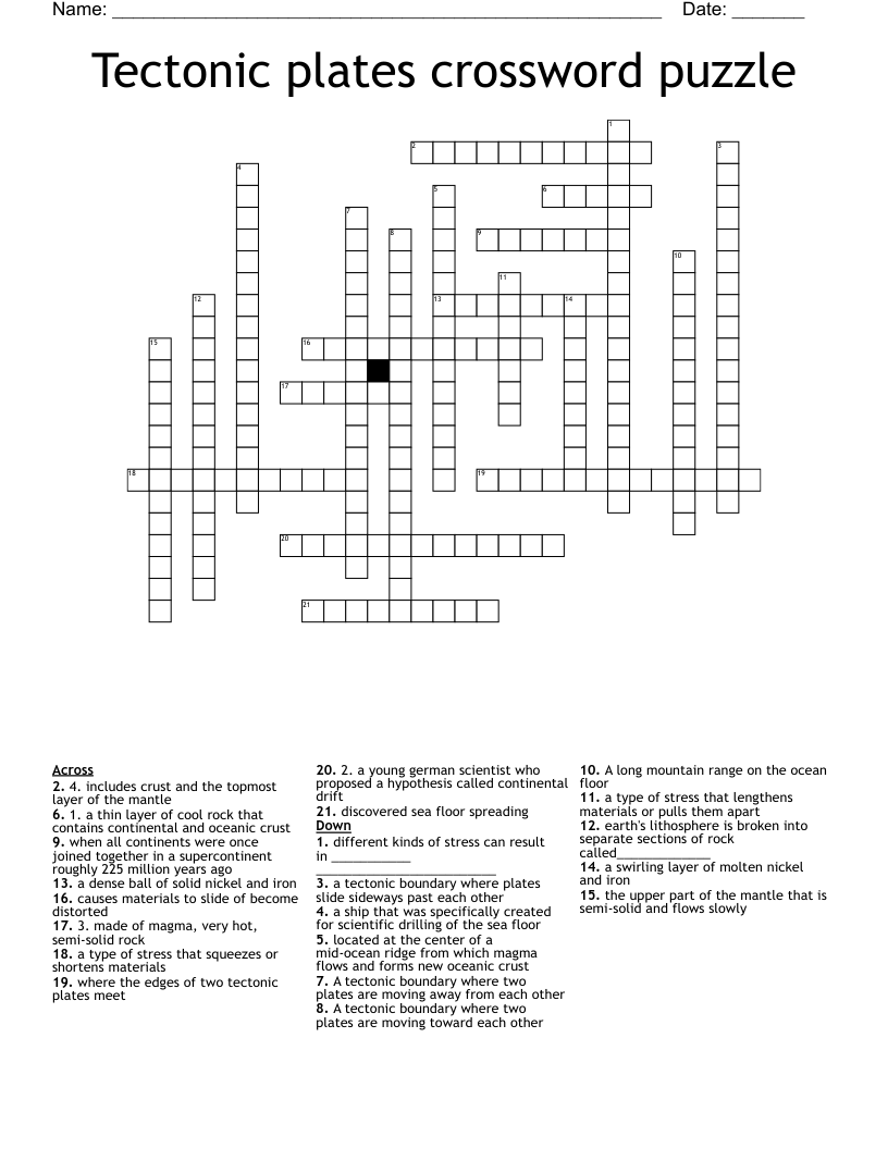 Chapter 4 Plate Tectonics Crossword WordMint Chapter 4 Plate Tectonics Crossword WordMint