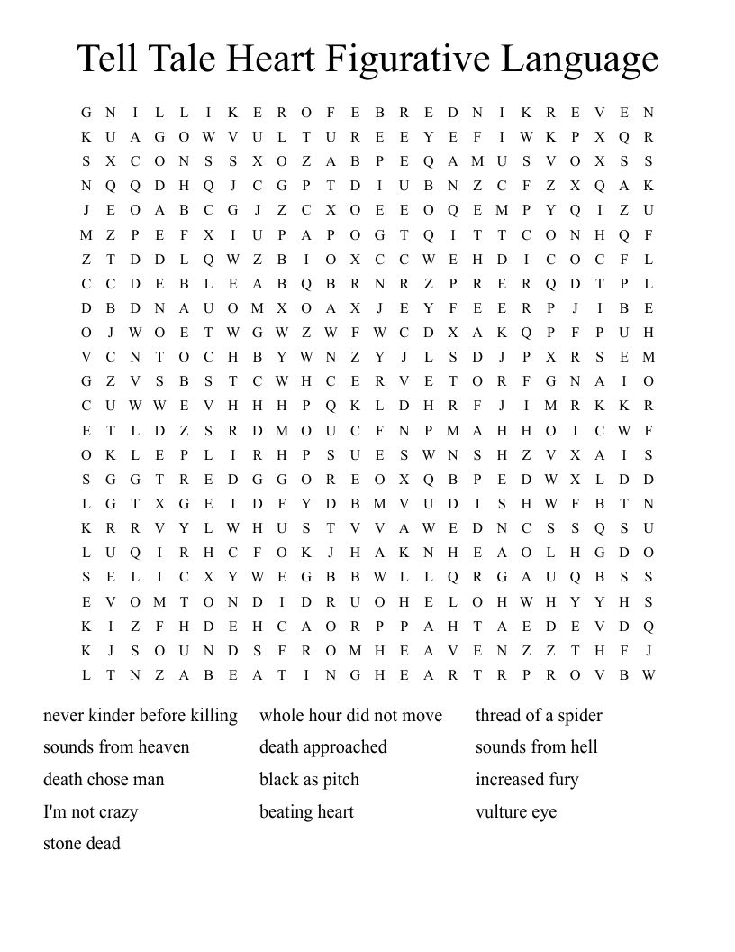 Tell Tale Heart Figurative Language Word Search WordMint