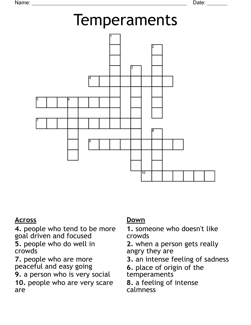 Temperaments  Crossword