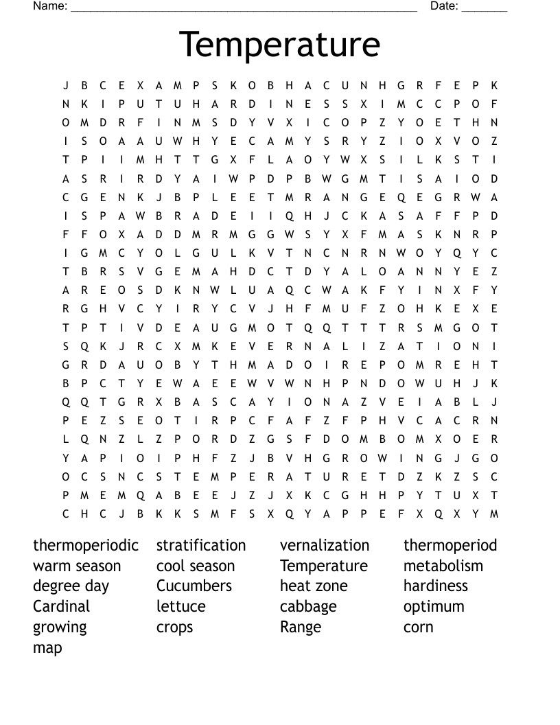 Temperature  Word Search