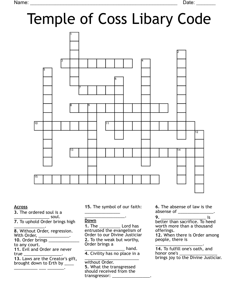 Temple of Coss Libary Code Crossword