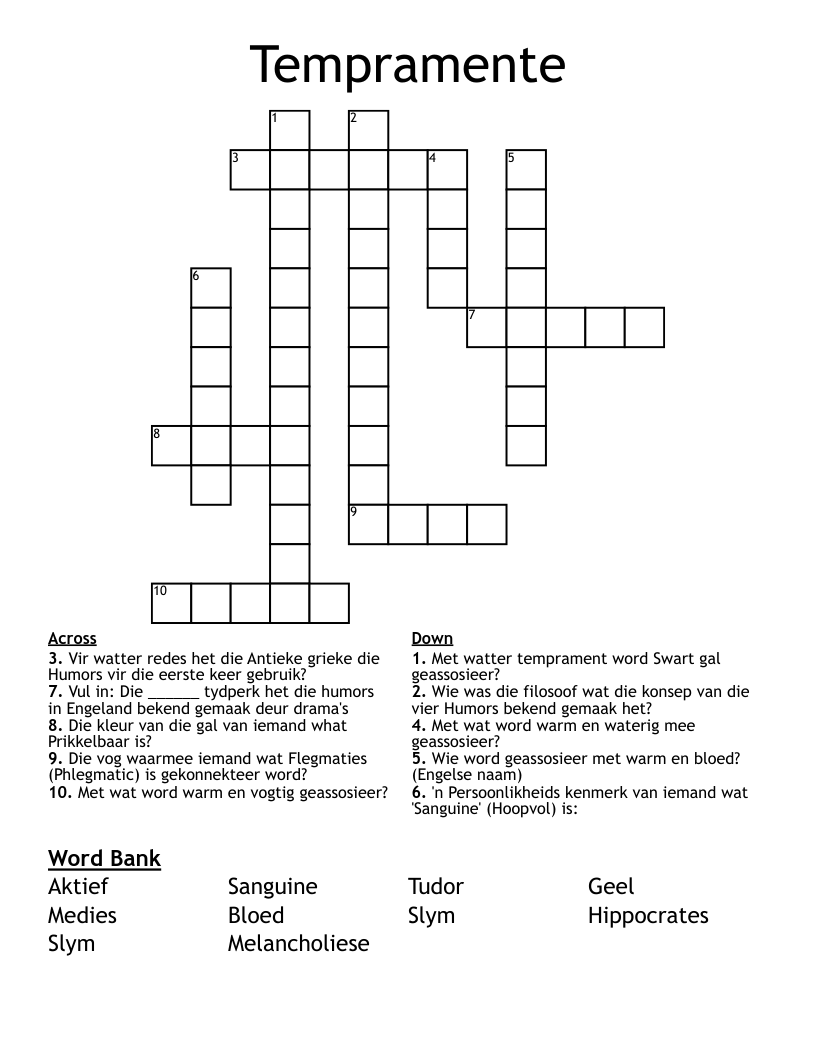 Tempramente Crossword
