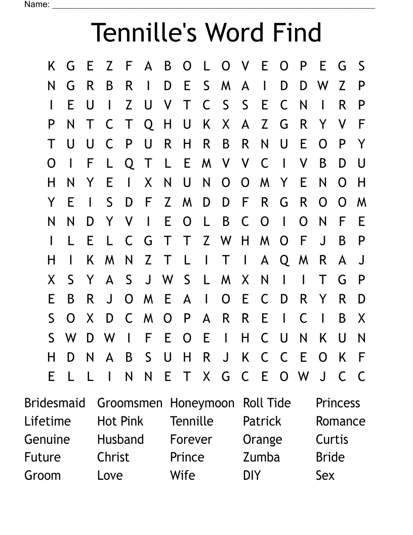Tennille's Word Find Word Search