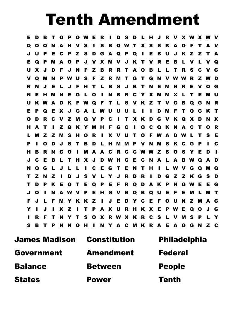 Tenth Amendment  Word Search