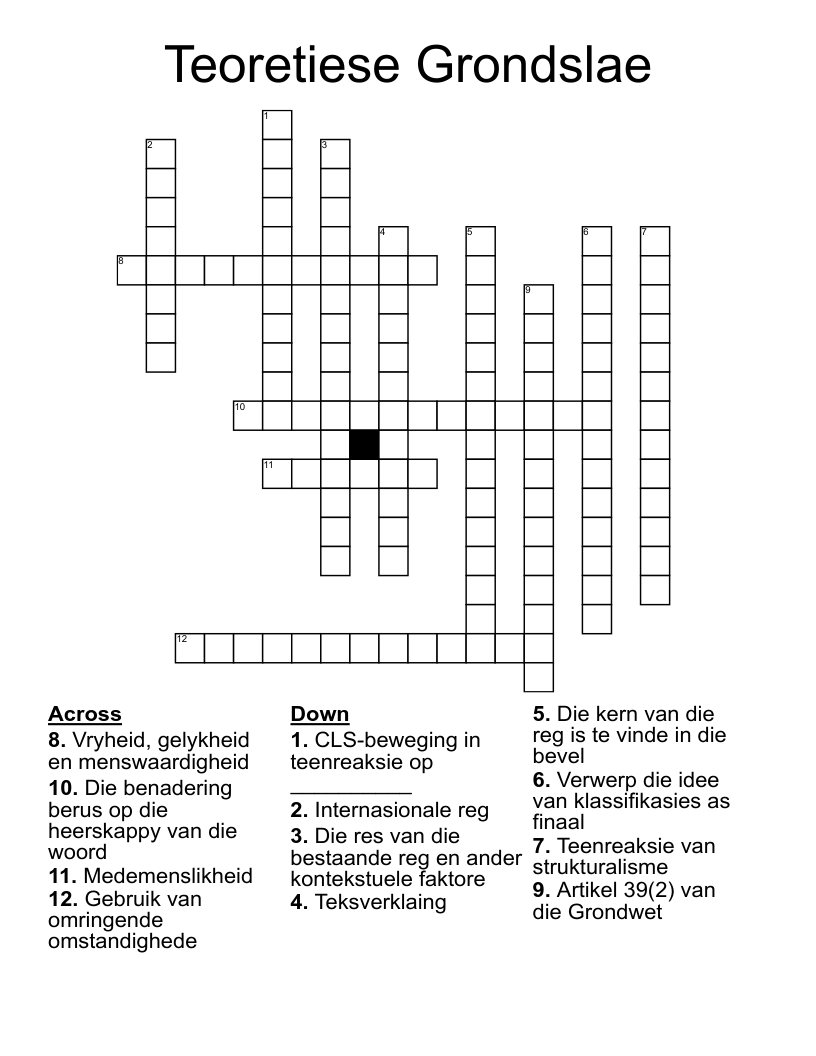 Teoretiese Grondslae Crossword