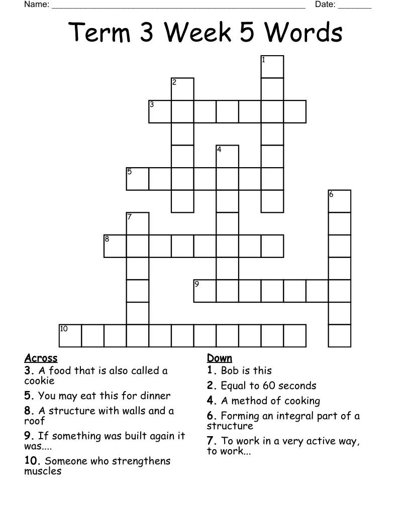 Term 3 Week 5 Words Crossword