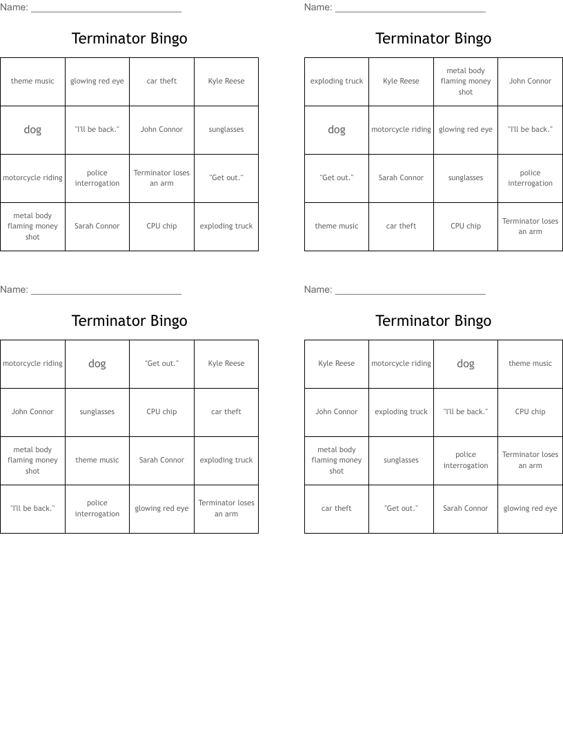 Terminator Bingo