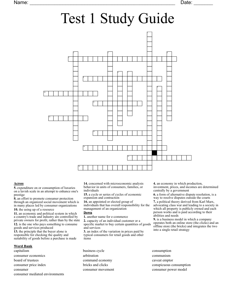 Test 1 Study Guide Crossword WordMint