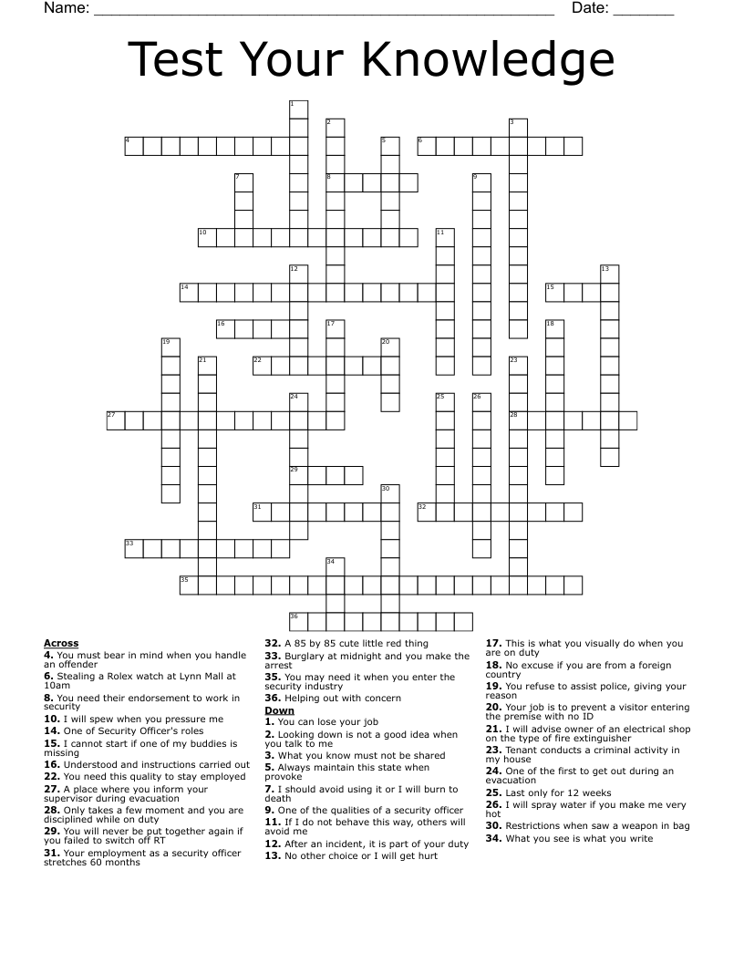 Test Your Knowledge Crossword