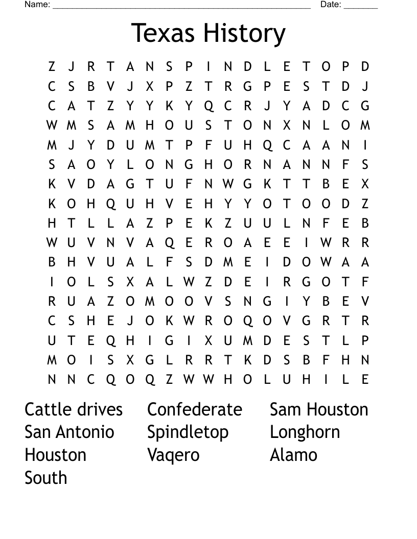 Texas History Word Search Puzzle Activity Page With C Vrogue co