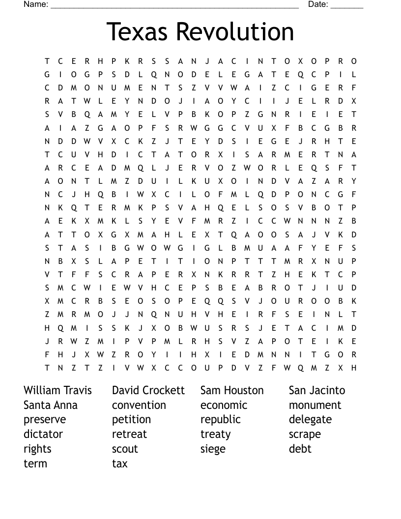 Texas Revolution  Word Search
