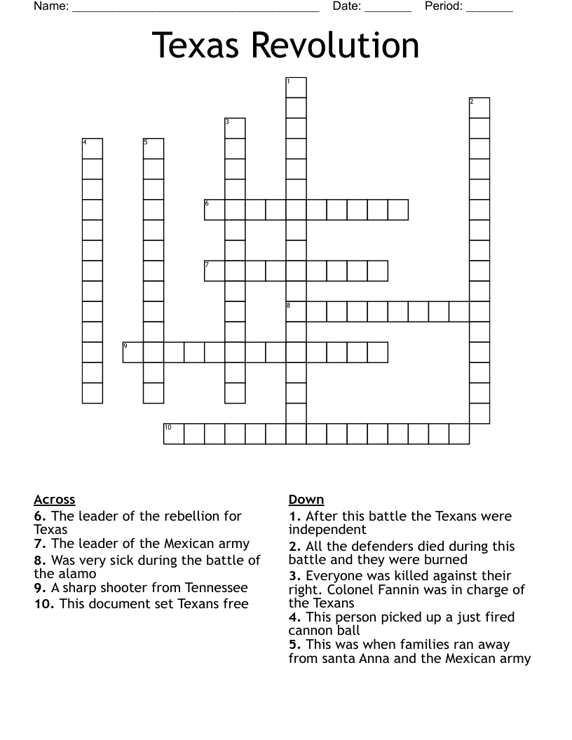 Texas History Crossword Puzzle WordMint
