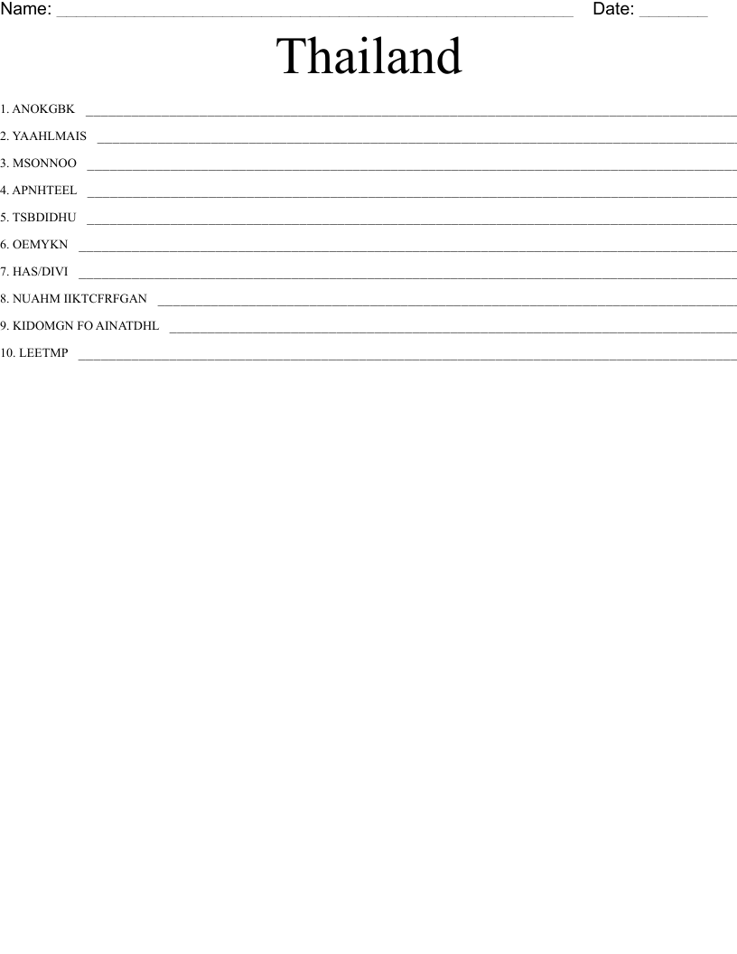 Thailand Word Scramble - WordMint