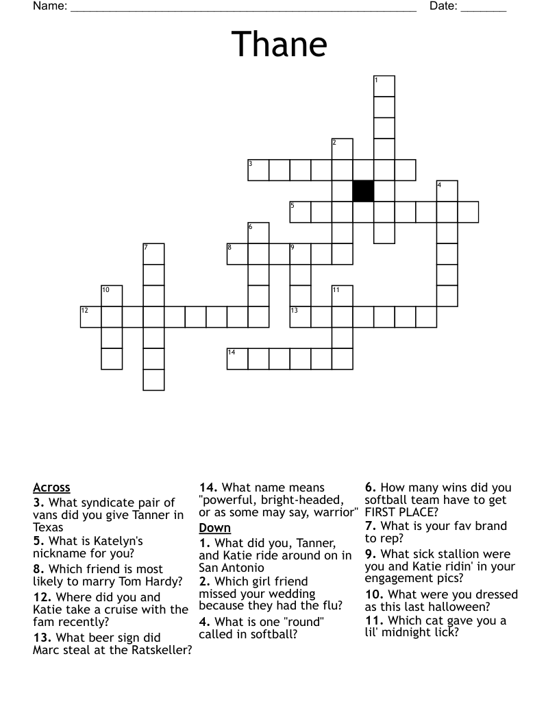 Thane Crossword