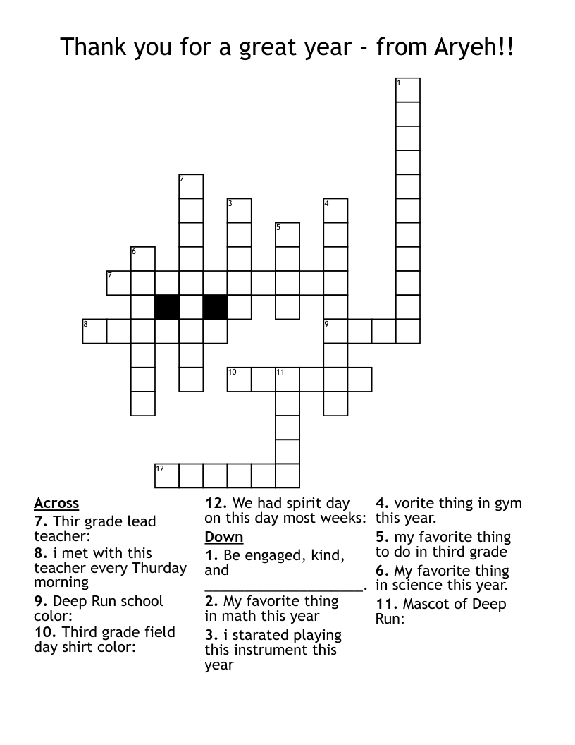 Thank you for a great year - from Aryeh!! Crossword