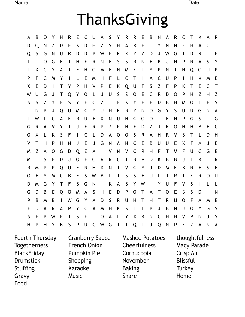 ThanksGiving  Word Search