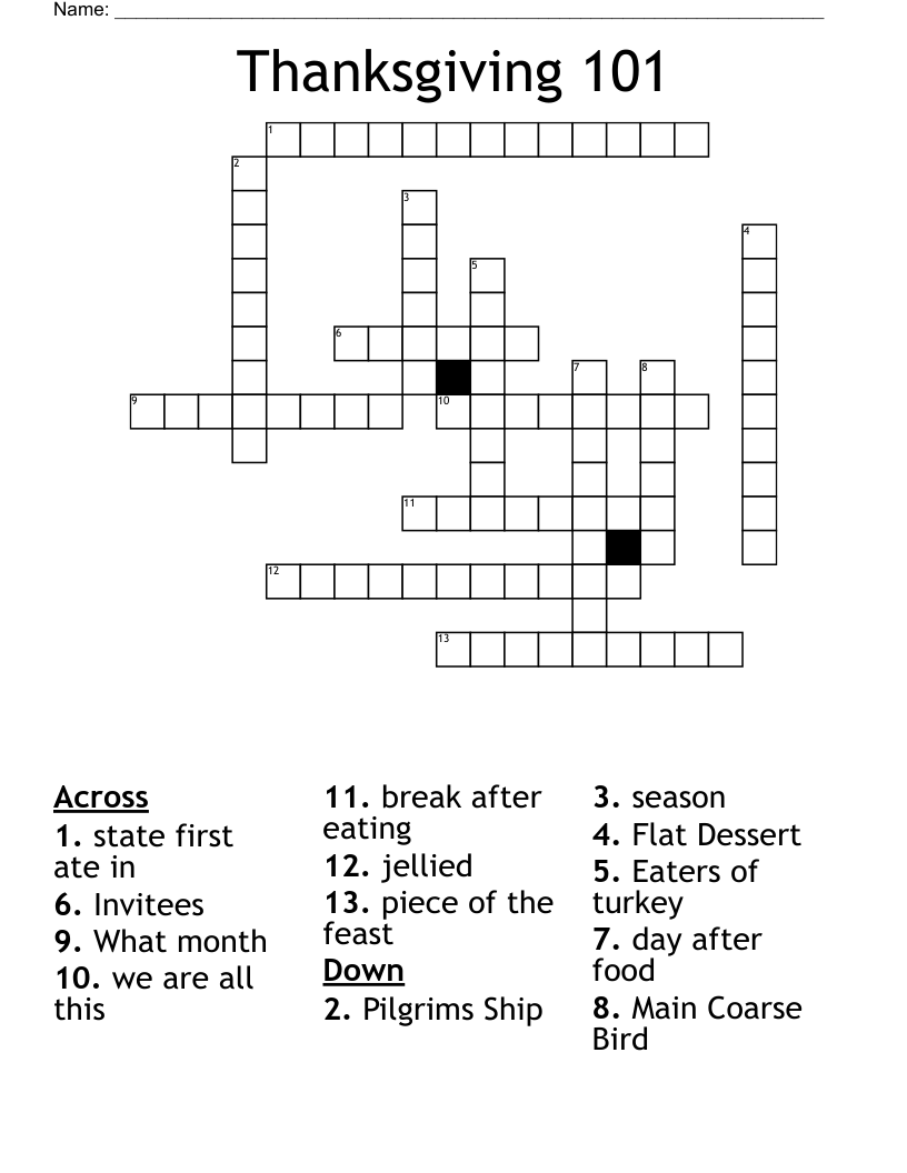 Thanksgiving 101 Crossword