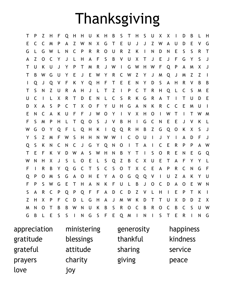 Thanksgiving Word Search