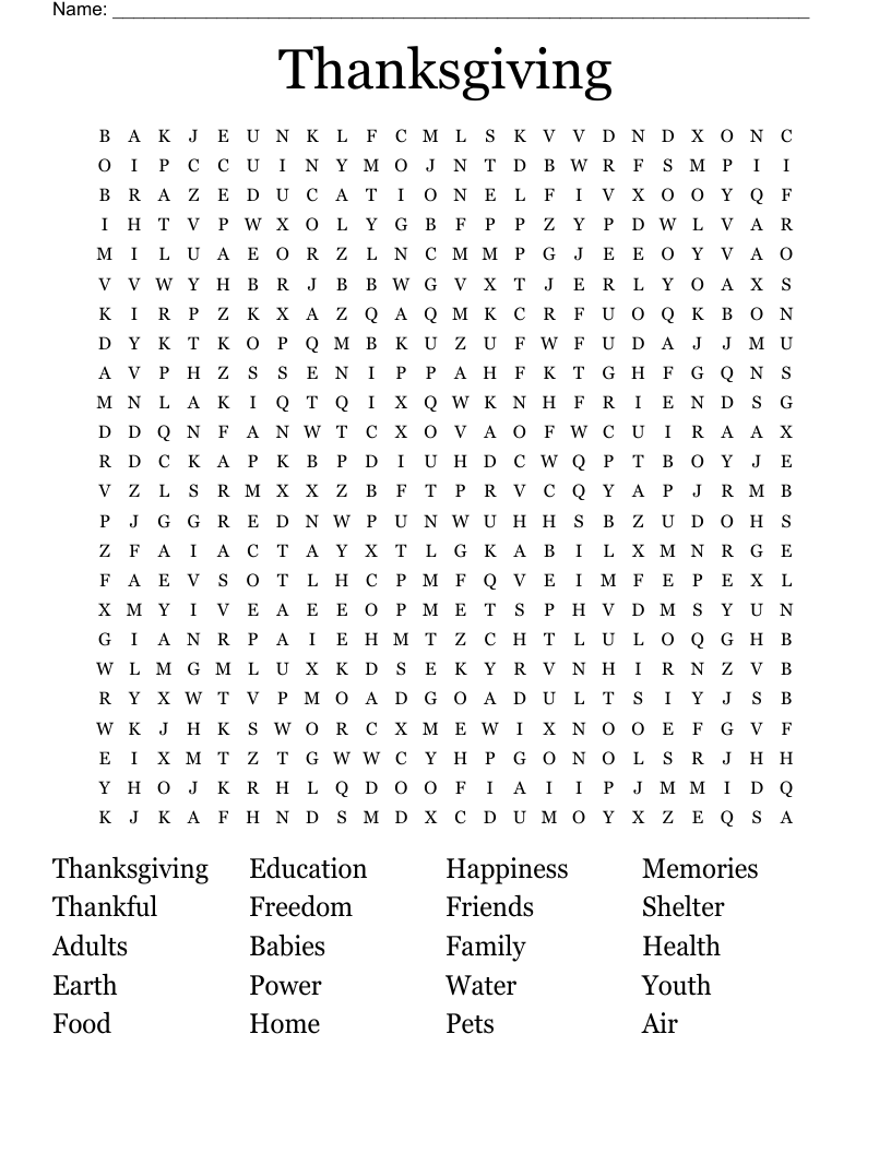 Thanksgiving Word Search