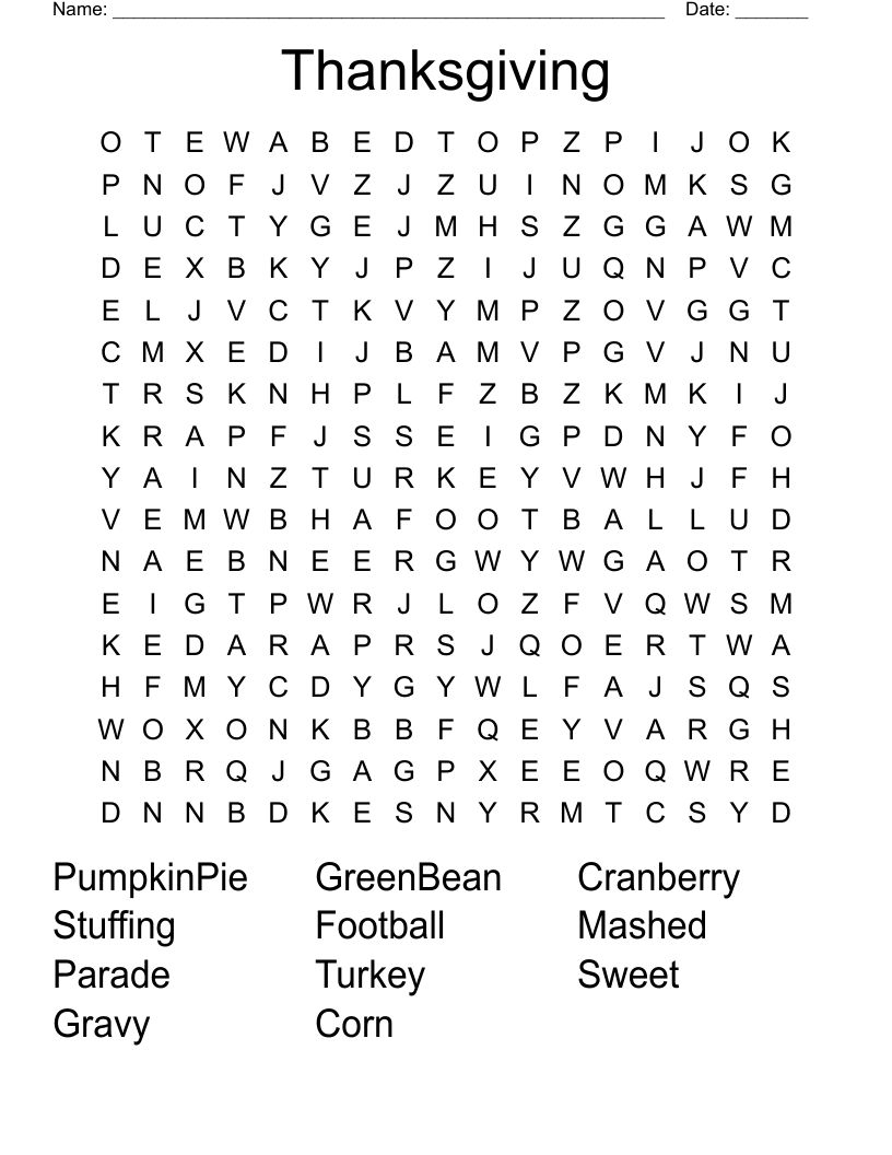 Thanksgiving Word Search