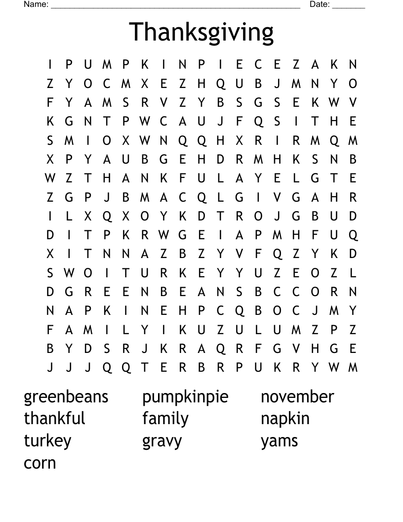 Thanksgiving Word Search