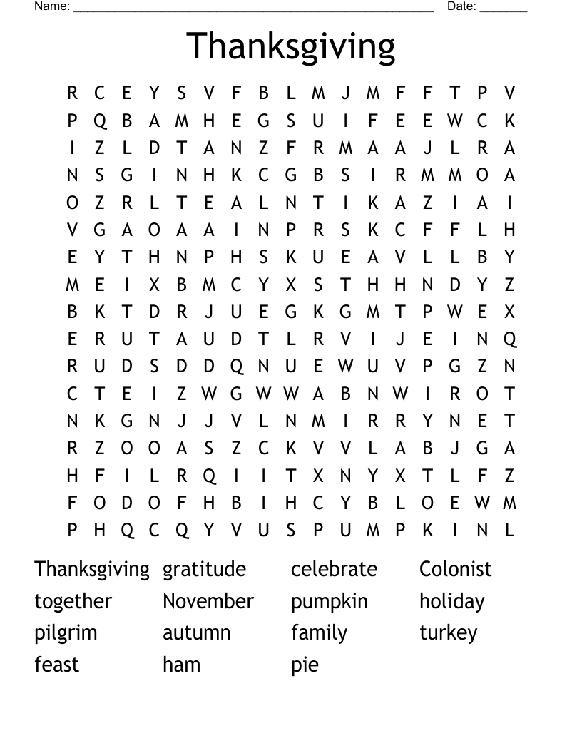 Thanksgiving Word Search